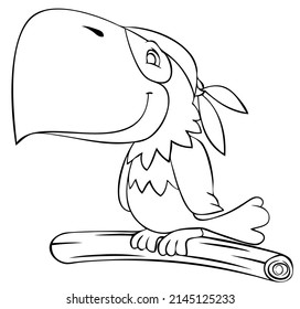 Pirate parrot. Element for coloring page. Cartoon style.