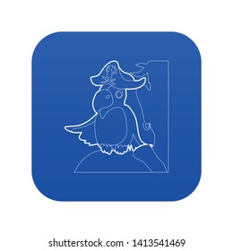 Pirate parrot icon blue vector isolated on white background