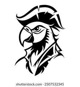 Pirate Parrot logo or modern line icon. Vector line art and icon design with bold outline. Black and white Pixel Perfect minimalistic symbol isolate white background. Creative logotype