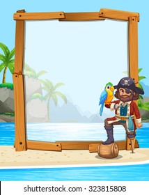 Pirate and parrot on the beach illustration