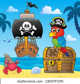 Pirate parrot on treasure chest topic 4 - eps10 vector illustration.