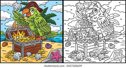 Pirate Parrot Perching on Chest Illustration