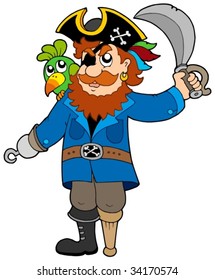 Pirate mit Papagei und Säbel - Vektorgrafik.