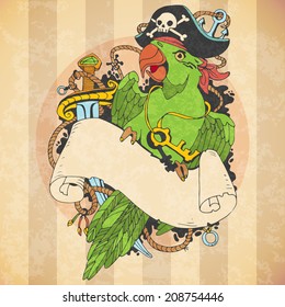 pirate parrot tattoo style