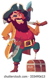 Pirate with Parrot and Treasure Box
