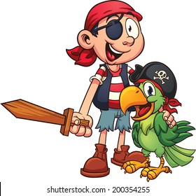 Pirate and parrot. Vector clip art illustration with simple gradients. All in a single layer.