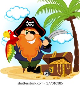 pirate with a parrot -  vector illustration