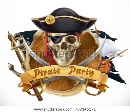 Pirate party. 3d vector emblem