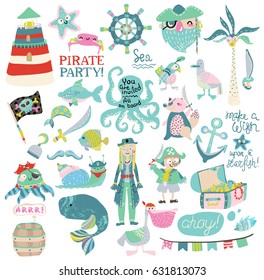 pirate party collection,  invitation card design, Vector