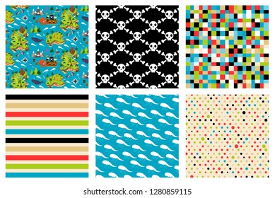 Pirate Party Decorations for Birthday Party or Baby Shower. Pirate Seamless Pattern. Vector Illustration.