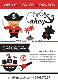 pirate party invitation card design. vector illustration