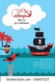 pirate party invitation card design. vector illustration