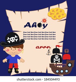 pirate party invitation card design. vector illustration