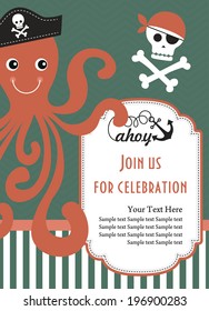 pirate party invitation card design. vector illustration 