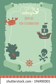 pirate party invitation card design. vector illustration 
