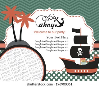 pirate party invitation card design. vector illustration