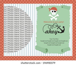 pirate party invitation card design. vector illustration 