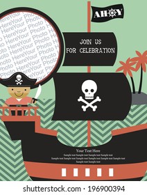 pirate party invitation card design. vector illustration