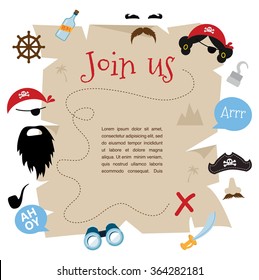 pirate party invitation card design. vector illustration
