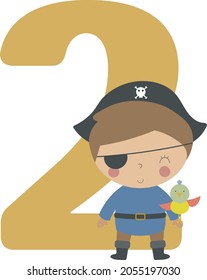 Pirate Party Invitation Card Template, Birthday Party in Pirate Style Celebration, Greeting Card, Flyer Cartoon Vector. Kids illustration with charming pirate. Illustration in a flat cartoon style.