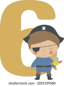 Pirate Party Invitation Card Template, Birthday Party in Pirate Style Celebration, Greeting Card, Flyer Cartoon Vector. Kids illustration with charming pirate. Illustration in a flat cartoon style.