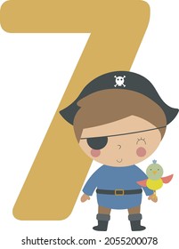 Plantilla de Tarjeta de Invitación de Partido Pirata, Fiesta de Cumpleaños en Celebración de Estilo Pirata, Tarjeta de Saludo, Vector de Caricatura de Volante. Ilustración infantil con pirata encantador. Ilustración en un estilo de caricatura plano.
