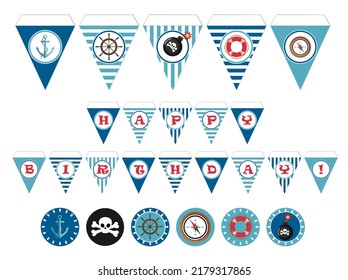 Pirate Party Kit. Pirate party elements for birthday parties. Candybar, topper, flags, straw flags, chips, lettering, decor.