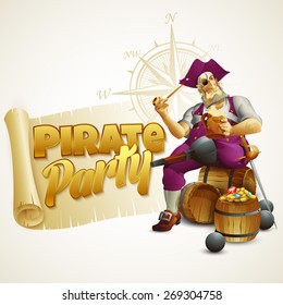 Pirate party poster. Vector  illustration  