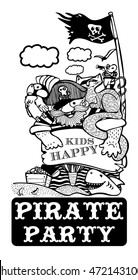 pirate party, pirate, sailor, ship, cat, mouse, Seagull, treasure map, island, freehand drawing, solid