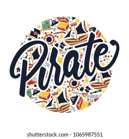 pirate pattern badge lettering typography