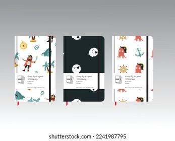 Pirate pattern with skulls and Squids, note book, Diary Cover Pattern, customizable vector artwork