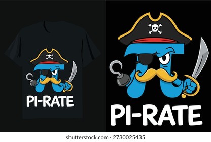 Pirata Pi Math Carácter de dibujos animados Ilustración vectorial plana con texto