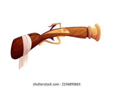 Pirate Pistol Or Revolver. Old Flintlock. Musket Rifle. Cartoon Vector Illustration. 