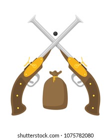 Pirate pistols with bullet flat vector isolated on white background