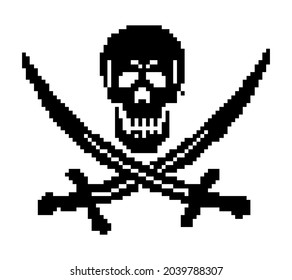 Pirate - pixel art. Jolly Roger Skull. Sea robber.