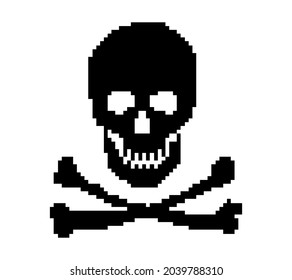 Pirate - pixel art. Jolly Roger Skull. Sea robber.
