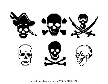 Pirate - pixel art. Jolly Roger Skull. Sea robber.