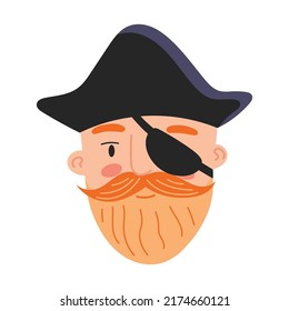 Pirate Portrait Illustration With Black Tricorne Hat And With An Eye Patch