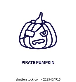 pirate pumpkin icon from other collection. Thin linear pirate pumpkin, halloween, spooky outline icon isolated on white background. Line vector pirate pumpkin sign, symbol for web and mobile