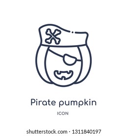pirate pumpkin icon from other outline collection. Thin line pirate pumpkin icon isolated on white background.