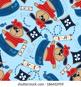 Pirate pup in his boat seamless pattern