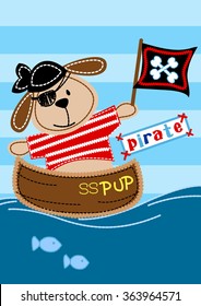 Pirate pup sitting in a boat embroidery .
