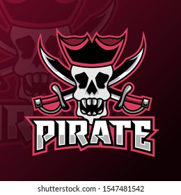 Pirate rebel mascot gaming logo king ocean black hat and sword
