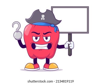 Pirate red bell pepper cartoon mascot character vector illustration design