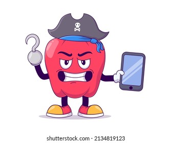 Pirate red bell pepper cartoon mascot character vector illustration design