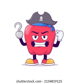 Pirate red bell pepper cartoon mascot character vector illustration design