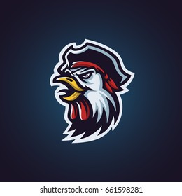 pirate rooster head mascot