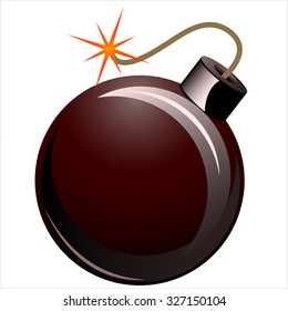 pirate round bomb with burning wick on white background