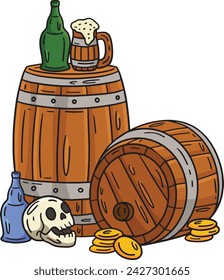 Pirate Rum and Barrels Cartoon Colored Clipart 