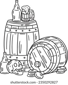 Pirate Rum and Barrels Isolated Coloring Page 